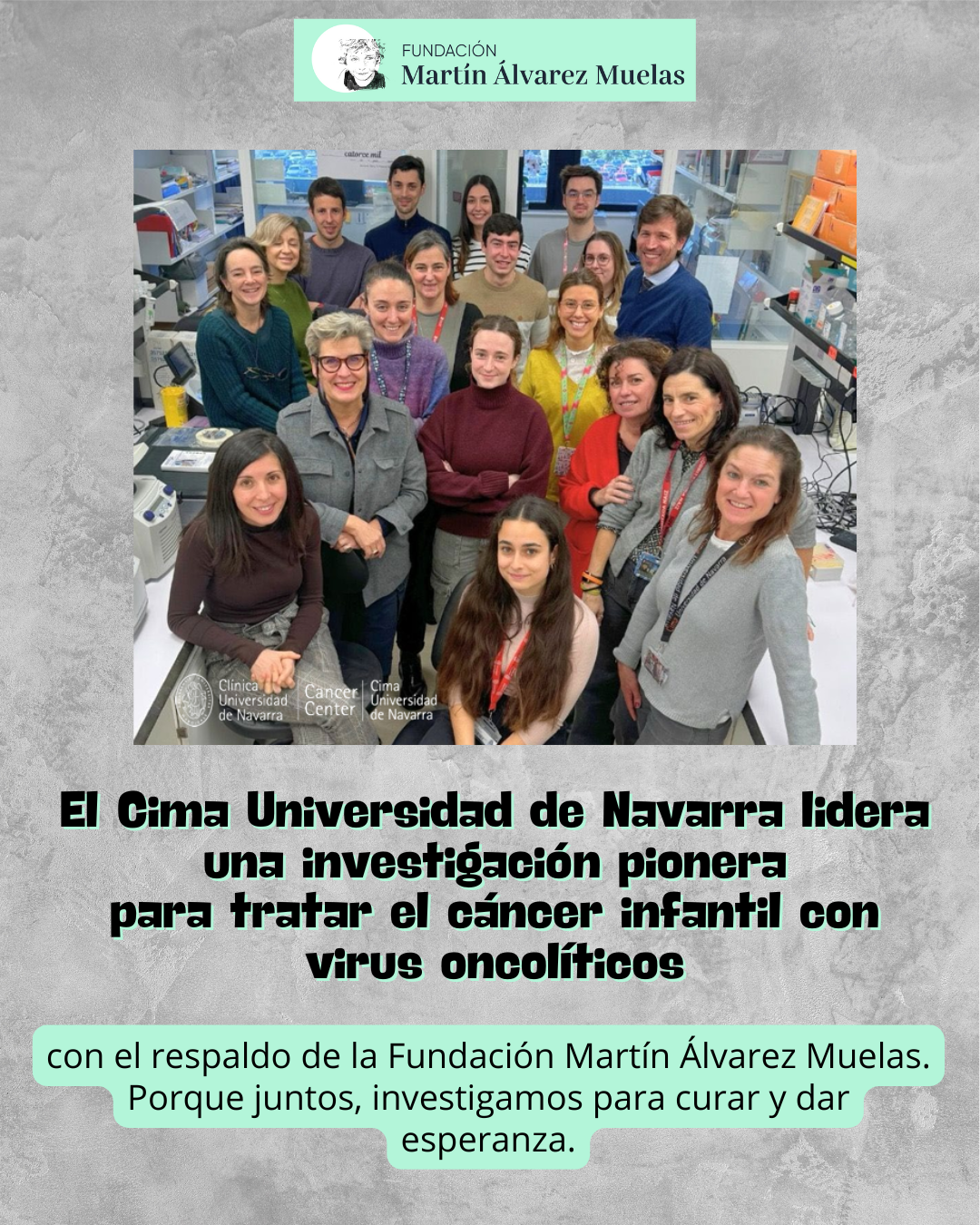 El Cima Universidad de Navarra desarrolla terapias contra el cáncer infantil con apoyo de la Fundación Martín Álvarez Muelas.