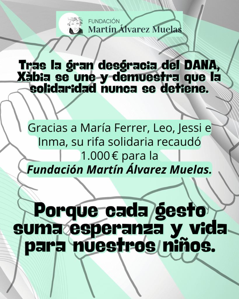 María Ferrer organiza una rifa solidaria en Xàbia y recauda 1.000 euros para la Fundación Martín Álvarez Muelas